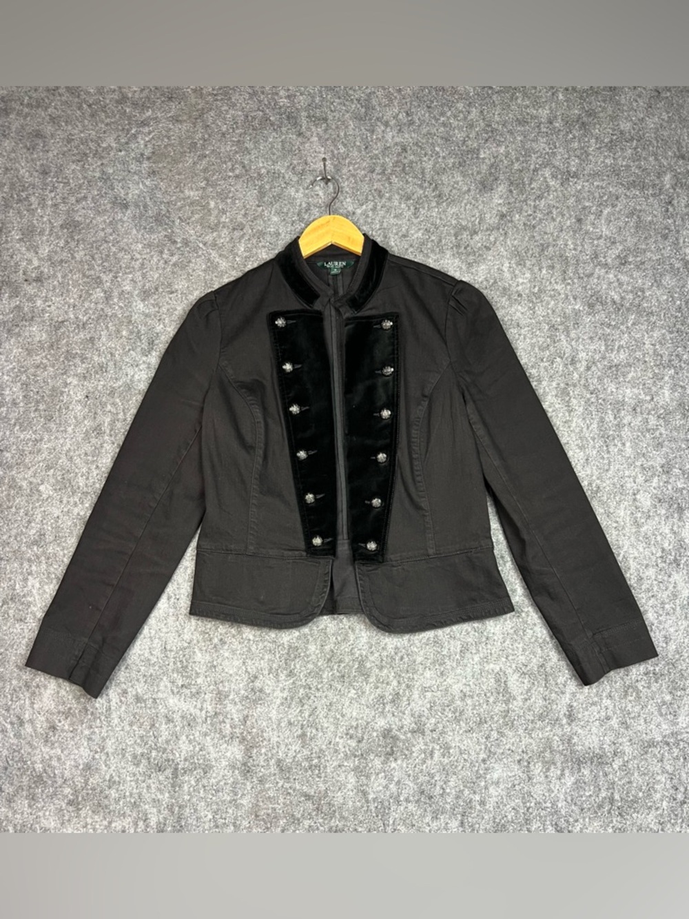 Lauren Ralph Lauren Black Military Velvet Trim Blazer Jacket Womens Size 12